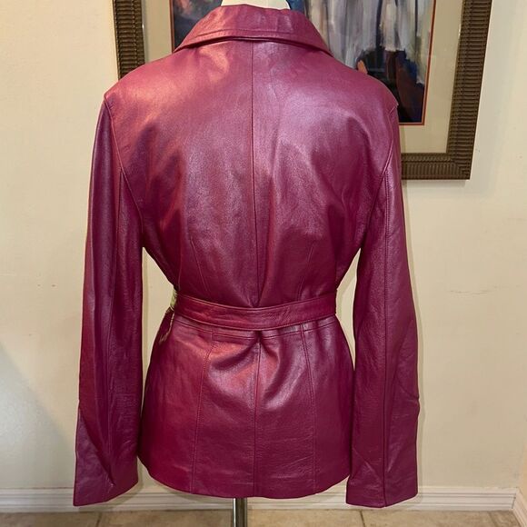 Bernardo Collection Pink Raspberry Belted Soft Leather Jacket Size Medium - Picture 9 of 13